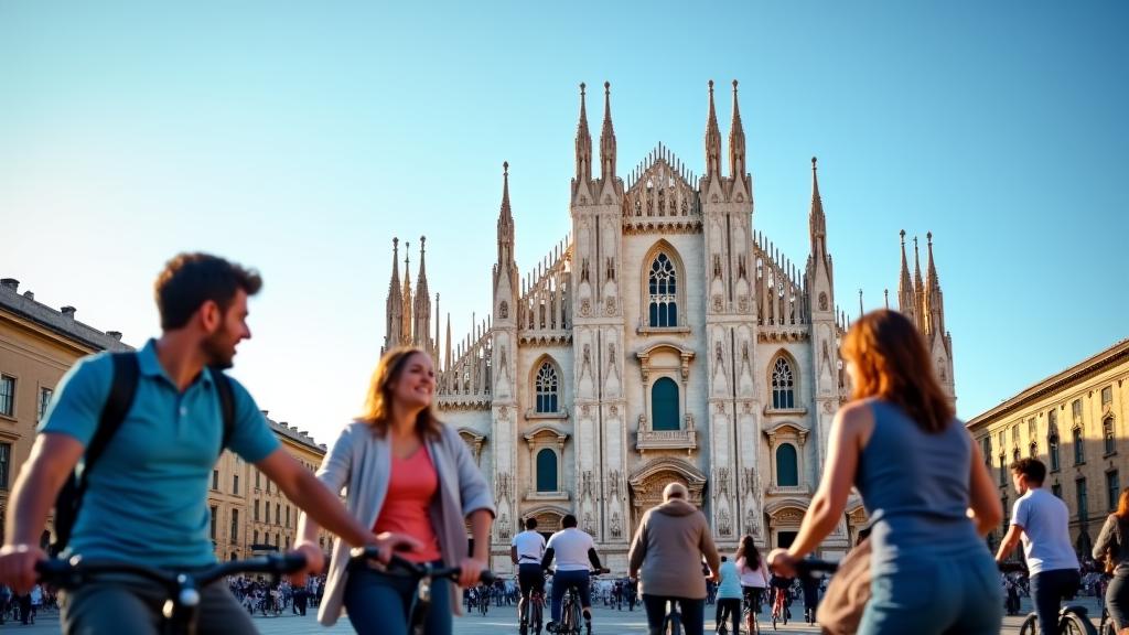 Gruppo in tour guidato in bici elettrica al Duomo di Milano